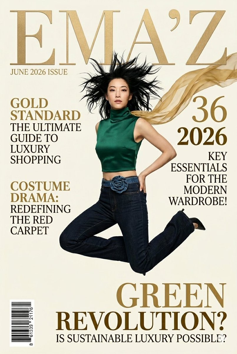 Emerald green crop top defines Arden Cho's airborne fashion pose