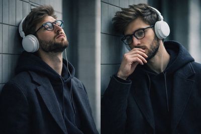 Quiet Urban Reverie: Cinematic Portrait of a Man Immersed in Sound