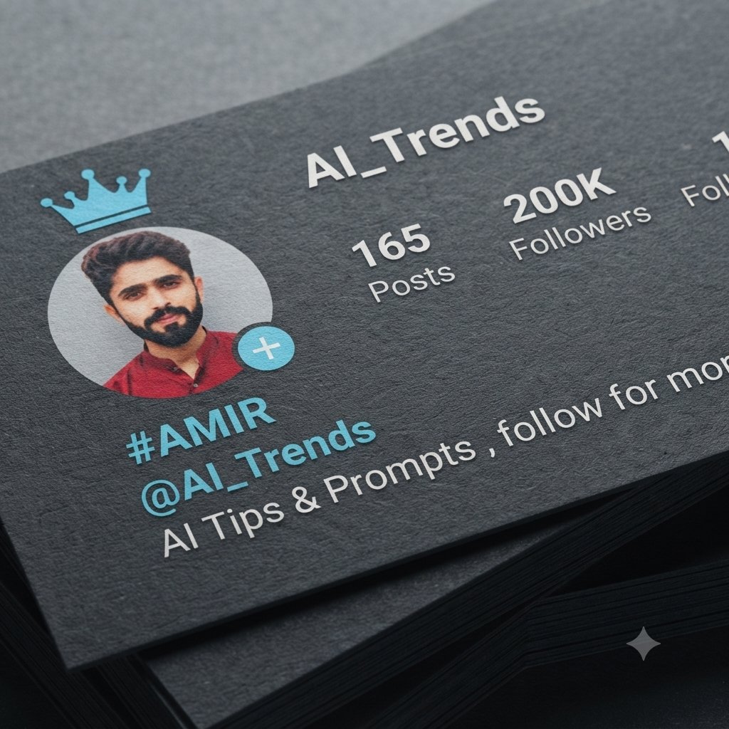 Stacked business cards showcase an Instagram profile with AI_Trends username
