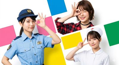 Vibrant Trio in Modern Japanese Commercial Style