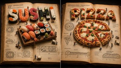Antique book reveals CAD wireframes of sushi and pizza