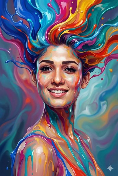 Surreal Fluid-Paint Portrait: A Living Artwork