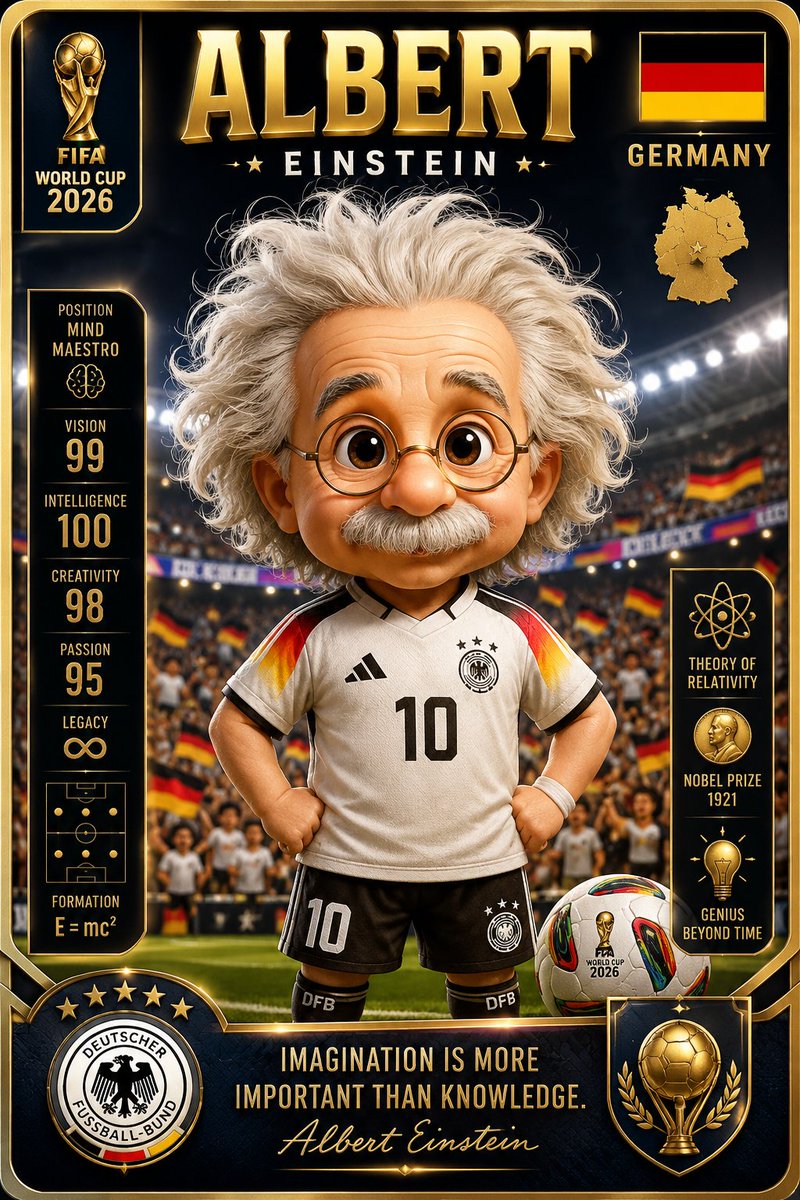 Albert Einstein becomes a cute chibi World Cup sticker in Germany jersey