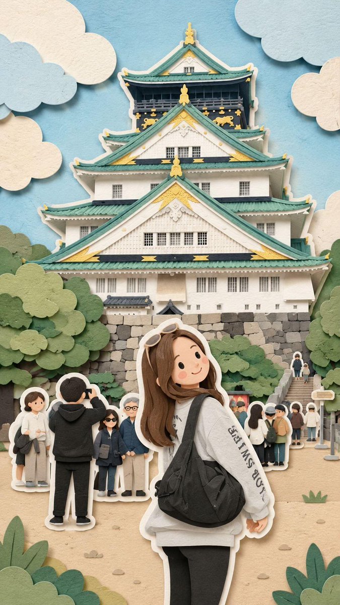 A cute anime girl explores Japan in a paper diorama