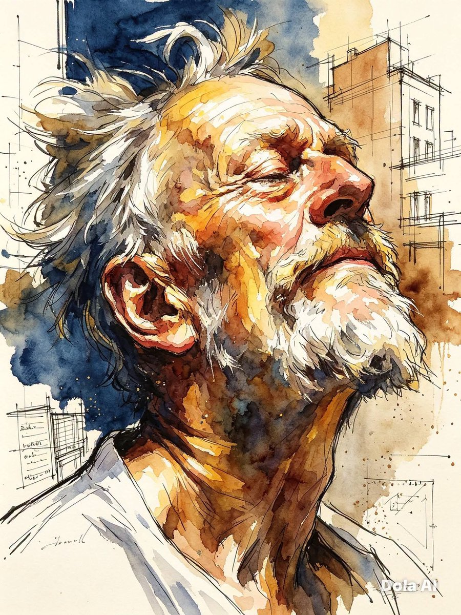 Expressive watercolor portrait blends urban sketch with editorial art