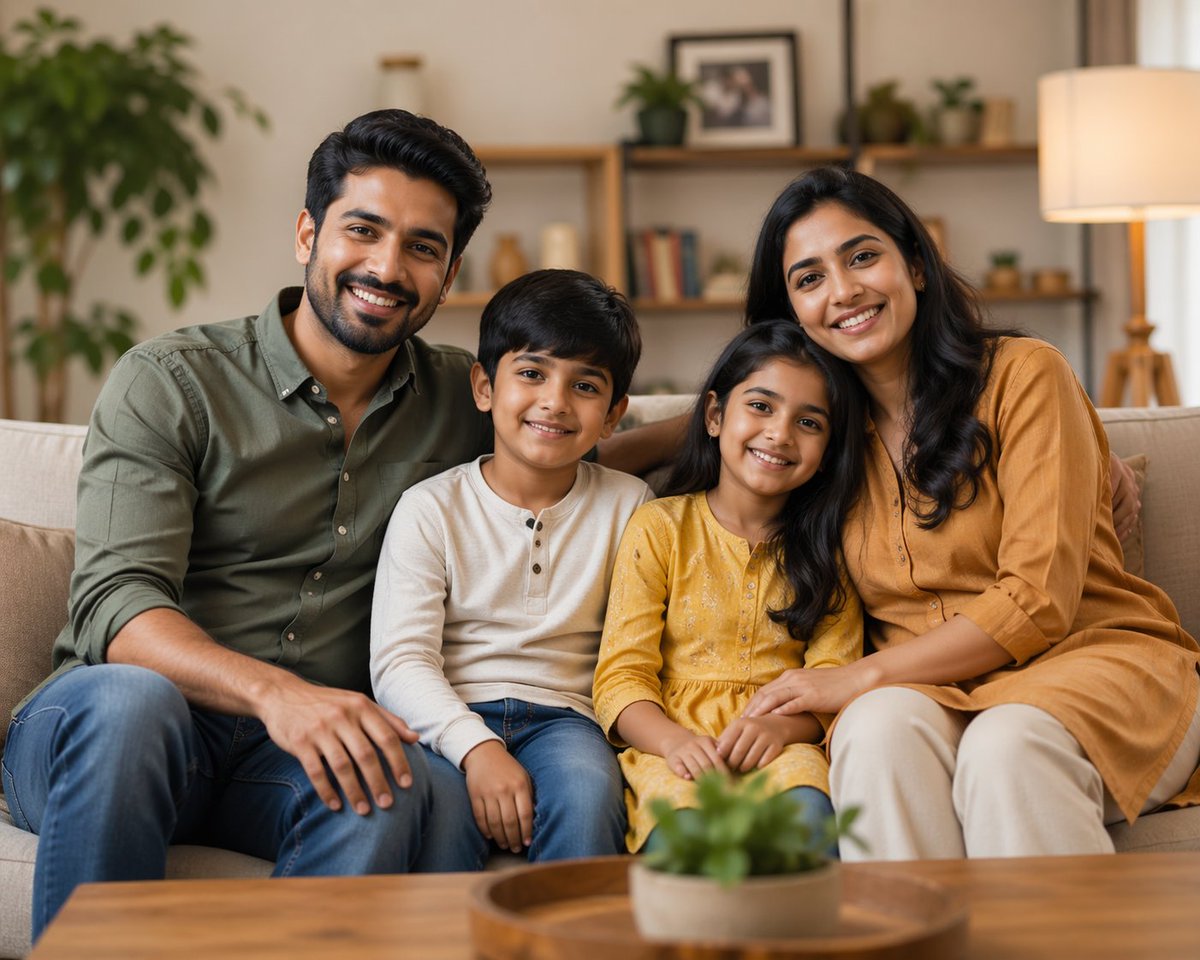 Warm Family Portrait in a Modern Living Room