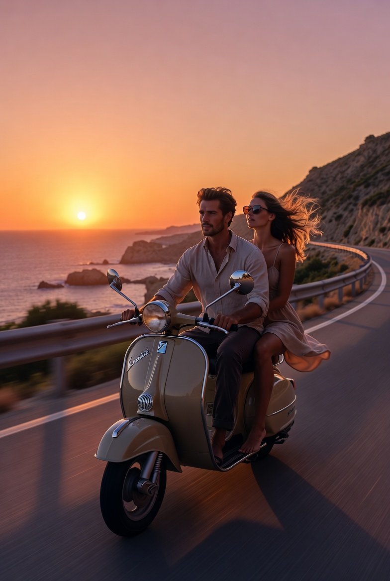 Golden Hour Escapade on a Scooter