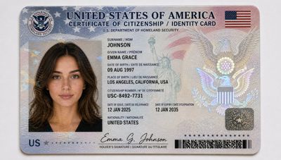 Detailed United States Citizenship Card Close-Up
