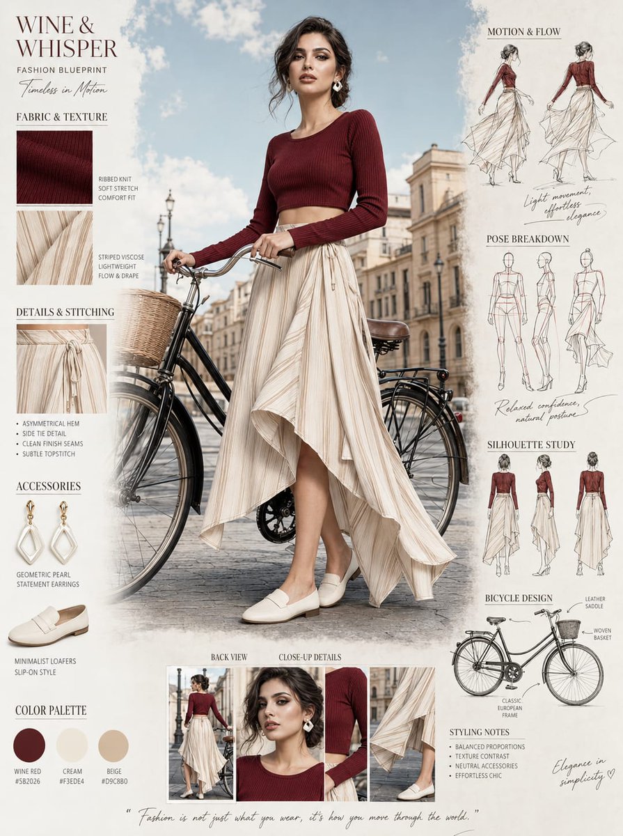 Korean fashion muse poses with vintage bicycle in summer