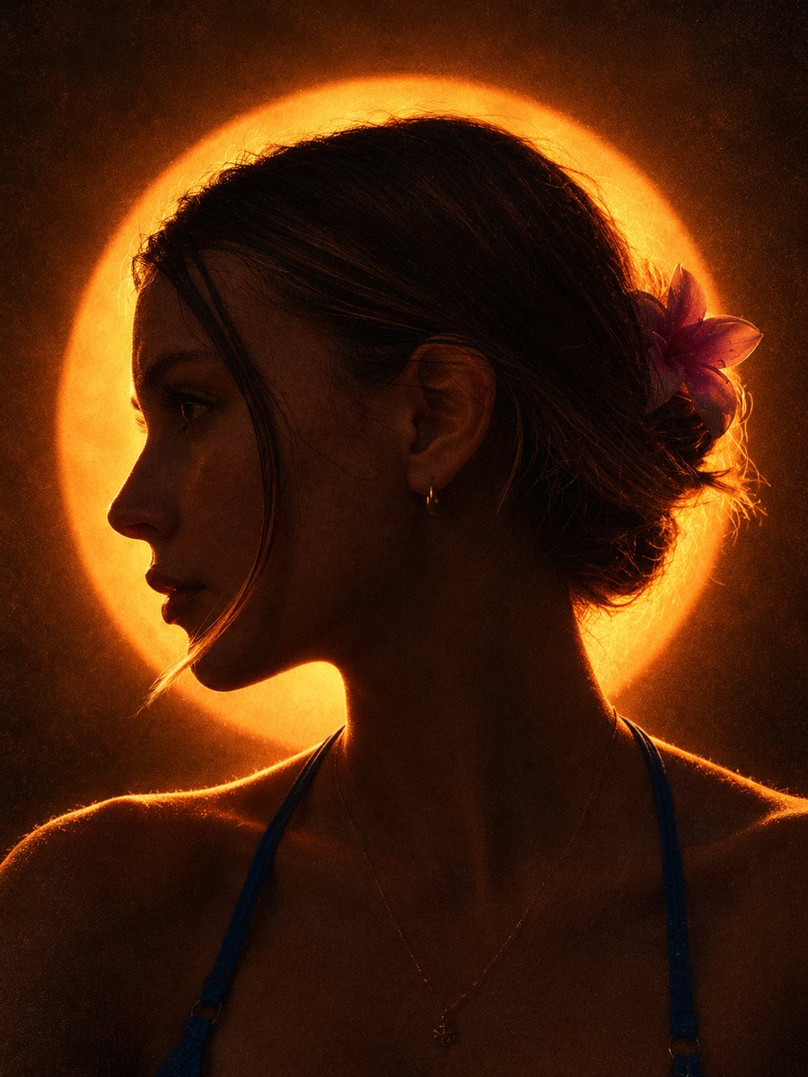 Silhouetted Woman Glows Against Warm Amber Halo in Dark Profile