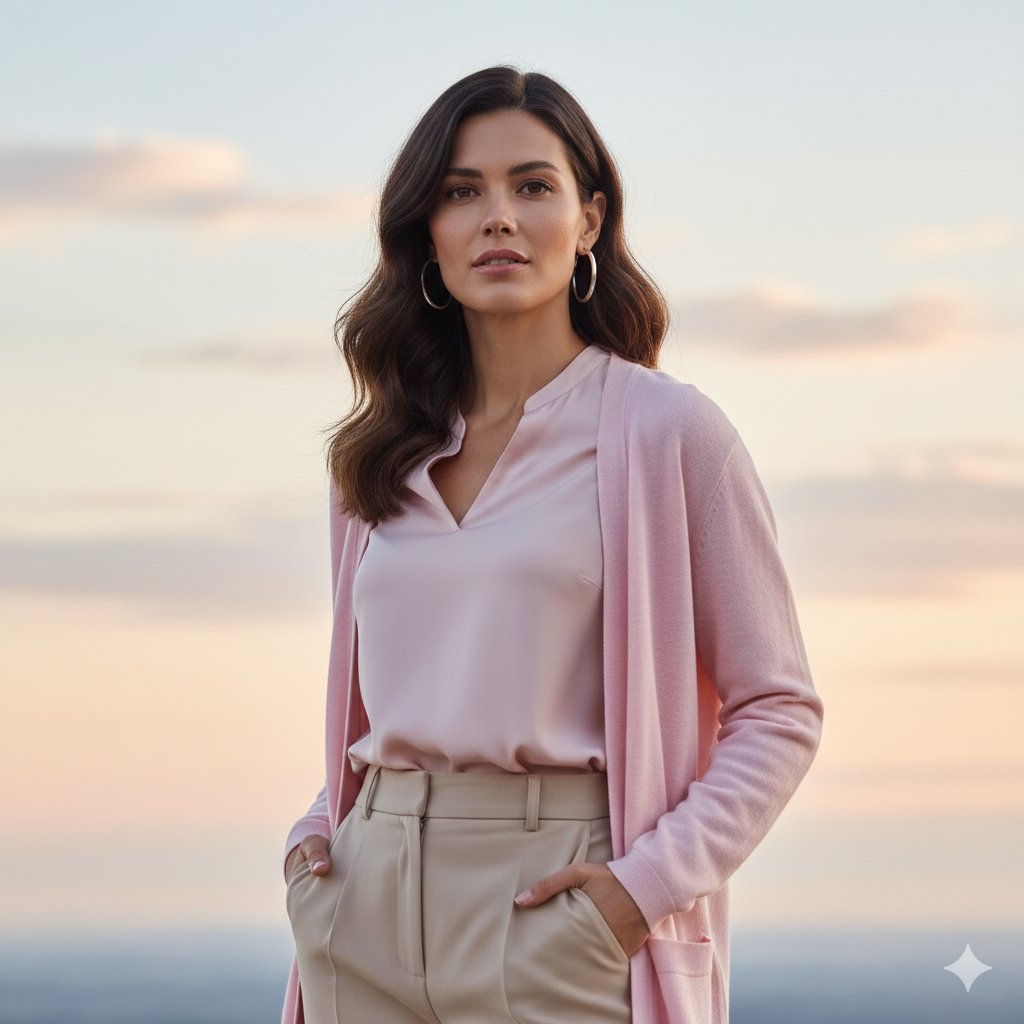 Elegance at Dawn: A Confident Portrait in Pastel Hues