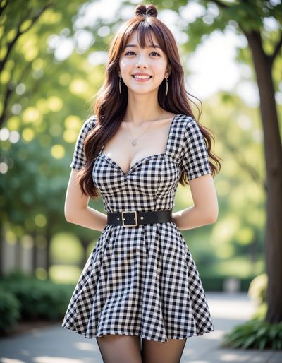 Chic Gingham Elegance in Urban Twilight