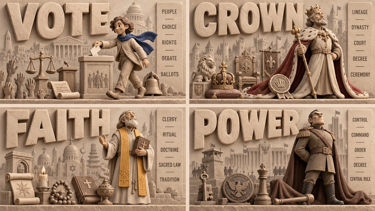 Sculpted Clay Posters Visualize Four Systems of Government in Warm Monochrome
