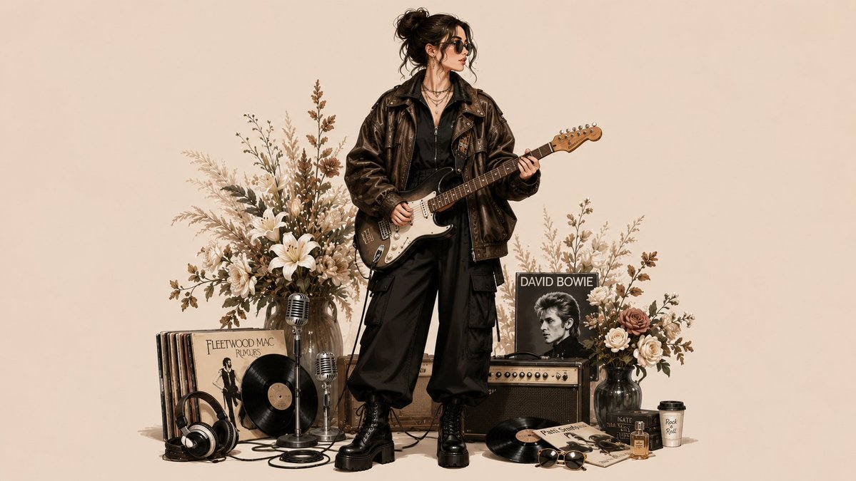 Chic Fashion Illustration of a Confident Young Woman in Style
