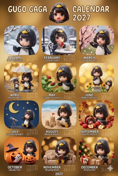 Adorable penguin character Gugo Gaga stars in 2027 calendar