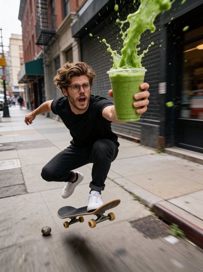 Superman Spill: Skateboard Mishap in Neon Green