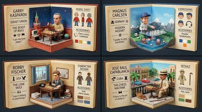 Four chess masters appear as cute clay diorama characters