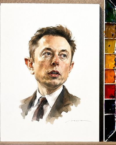 Dynamic Duo in Watercolor: Caricatures of Musk and Trump
