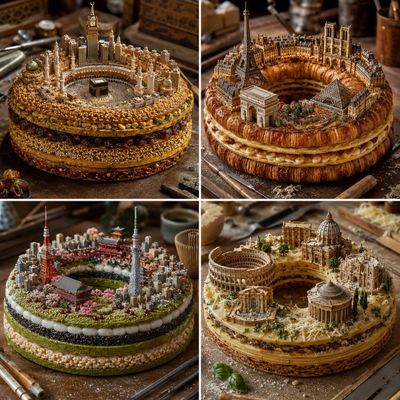 Culinary Landmarks in a Food Art Grid