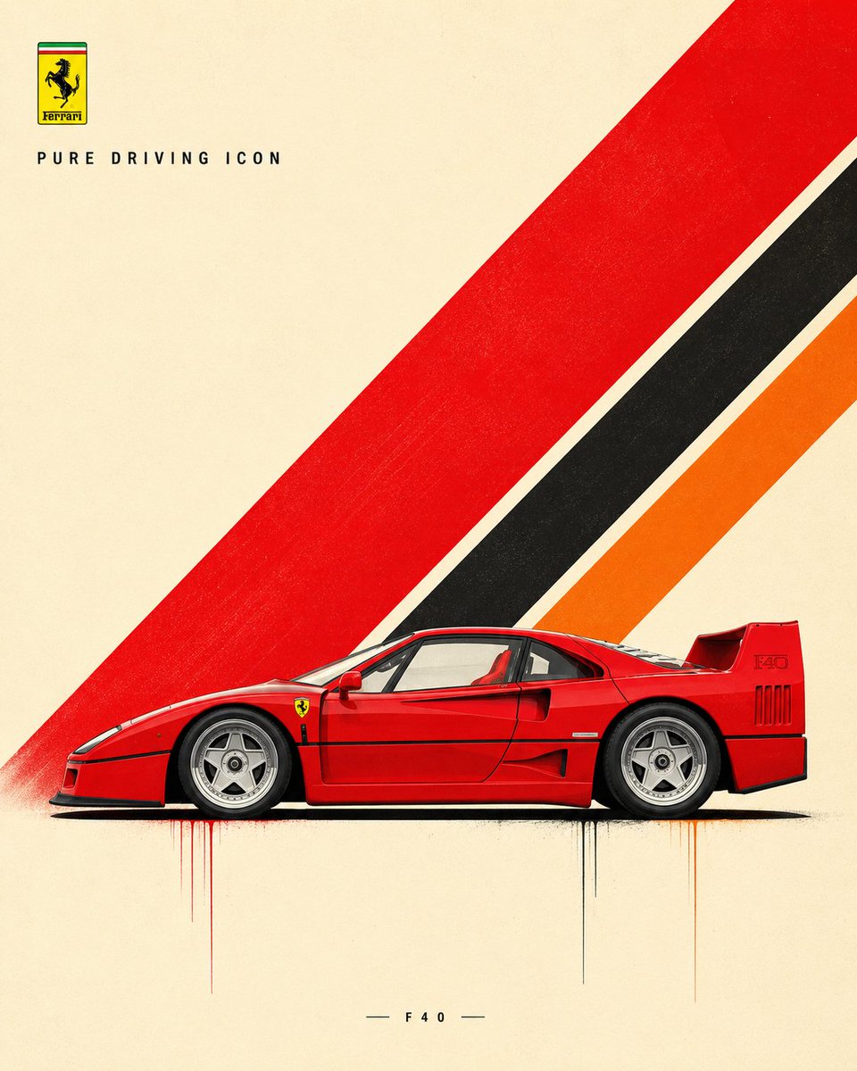Classic car in side profile with diagonal speed stripes on ivory