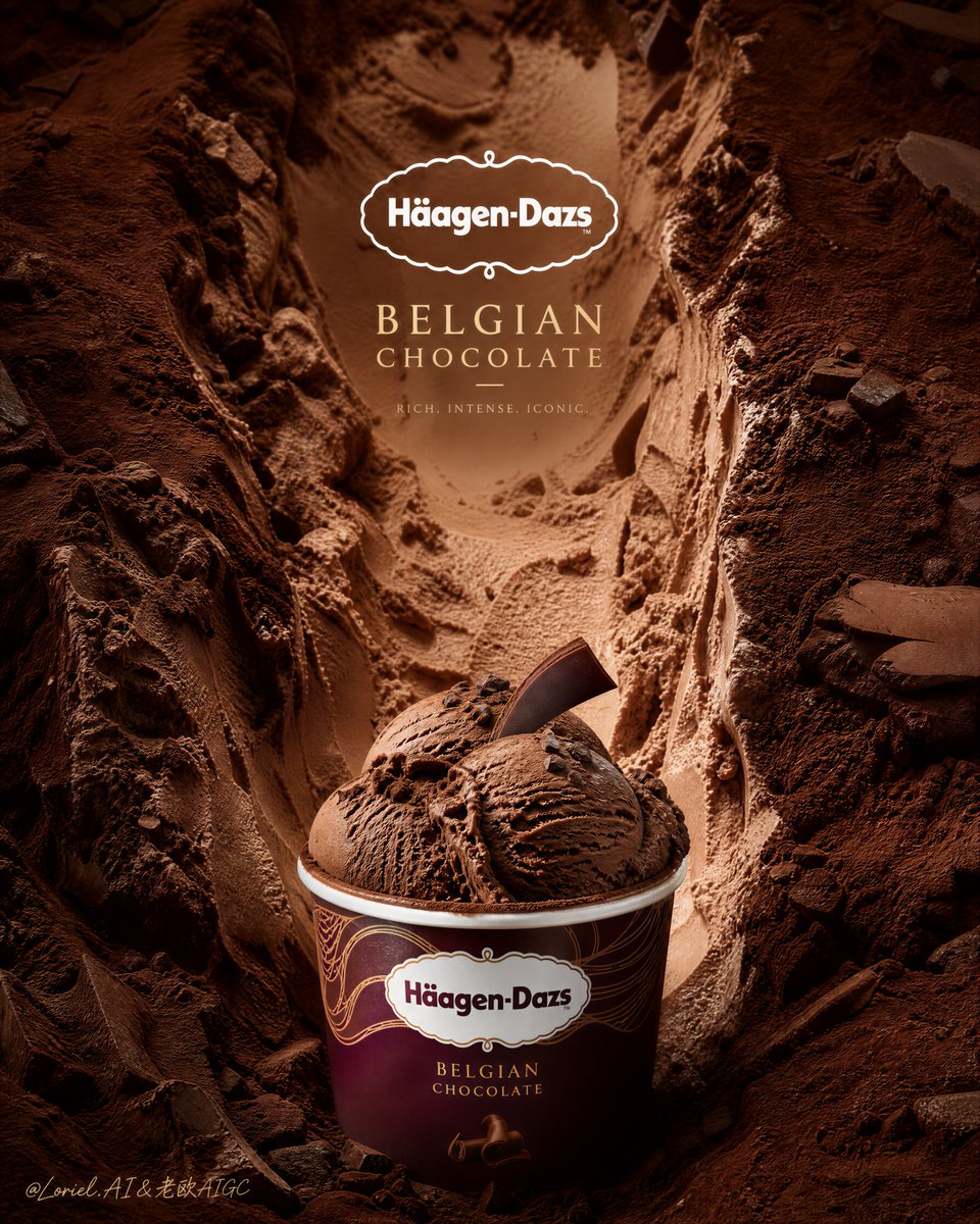 Rich Belgian chocolate ice cream landscape reveals a creamy canyon