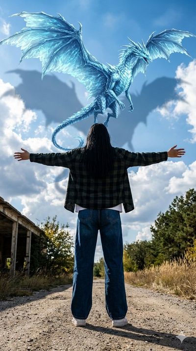 Celestial Clash: Majestic Dragon Meets a Lone Wanderer