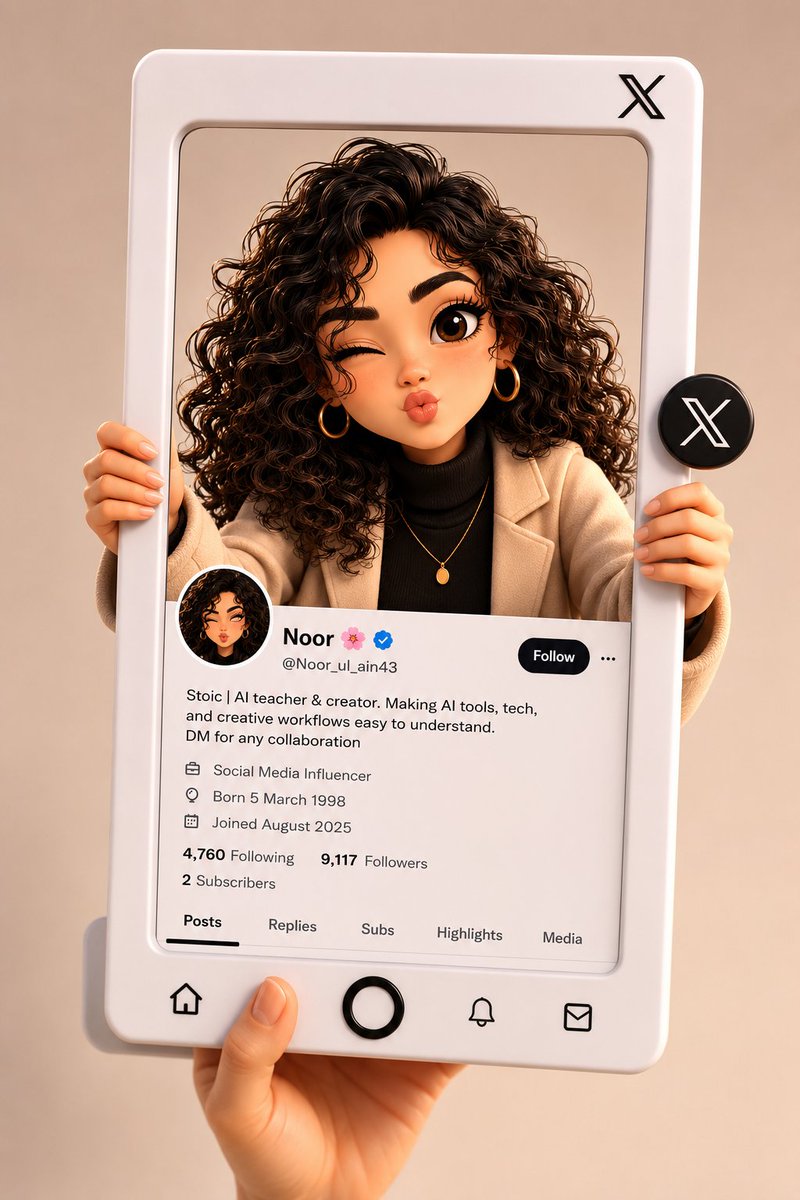 Pixar-style character pops from smartphone frame in beige coat