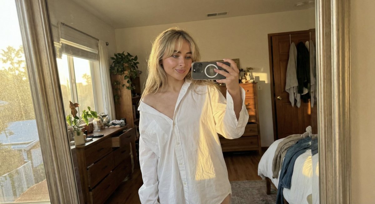 Golden Hour Glow: Sabrina Carpenter's Candid Mirror Moment