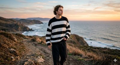 Cinematic Portrait of Young Man at Seaside Sunset