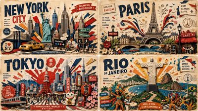 Bold paper relief poster celebrates four iconic city events