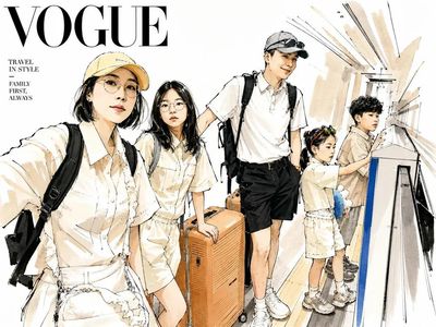 A stylish Korean family poses for a Vogue watercolor editorial