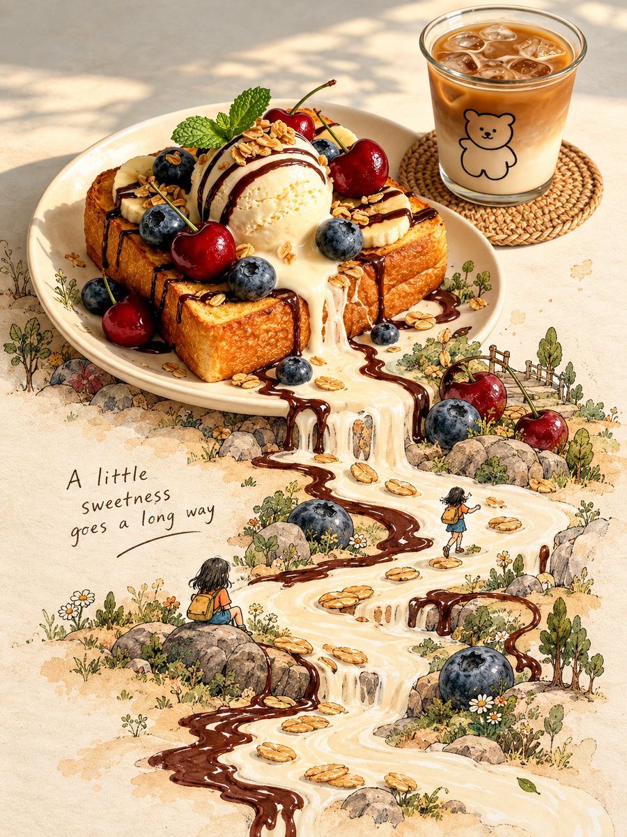 Photorealistic Feast Melts into Whimsical Hand-Drawn Storybook Landscape