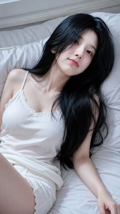 Morning light reveals a serene woman in lace on white linens