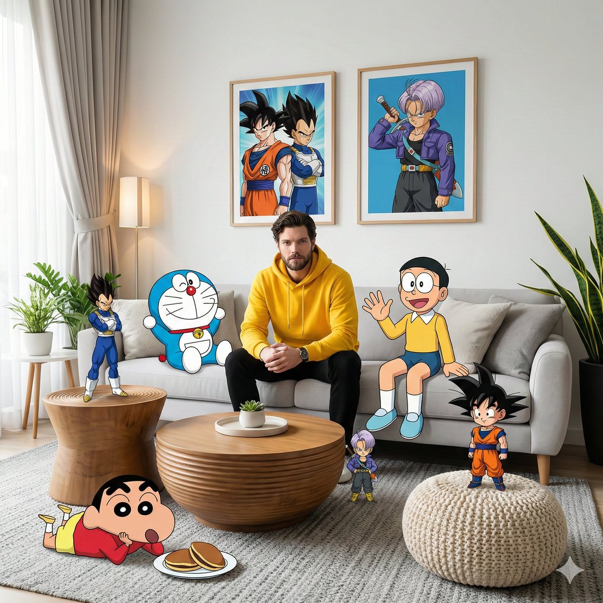 A Whimsical Living Room Fusion of Reality and Anime