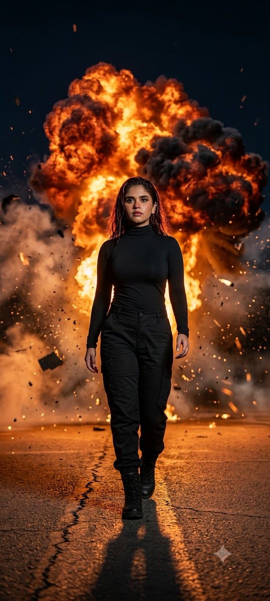 Confident Woman Walks Away From Massive Explosion In Slow Motion