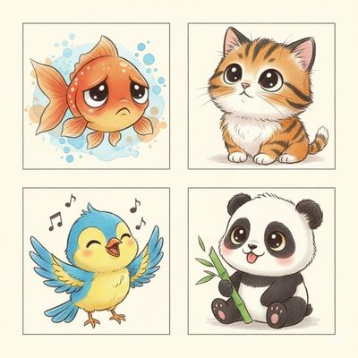 Whimsical Eyes: Four Adorable Animal Moments