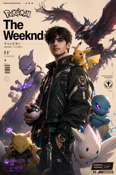 Young Pokémon Champion stands confidently with glowing Poké Ball