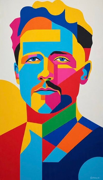 Geometric Pop Art Portrait in Bold Colors