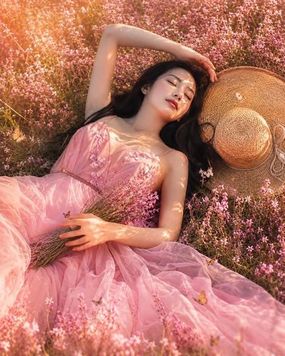 Elegant Fashion Portrait in a Lavender Field at Golden Hour