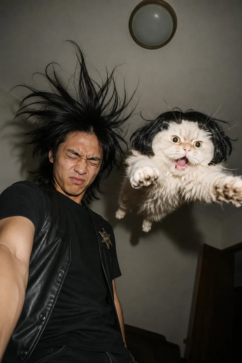 A woman winces as a ginger tabby cat flies toward her face