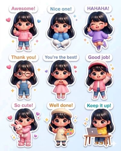 Chibi Sticker Sheet with Playful Poses