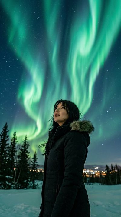 Celestial Wonder: A Woman Under the Northern Lights