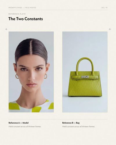 Young woman in chartreuse geometric jumpsuit holds lime handbag in studio