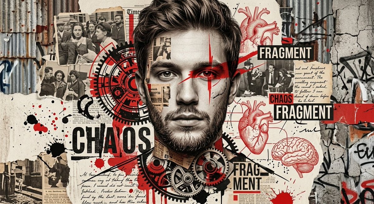 Fragmented Mind: A Raw Digital Collage of Chaos and History