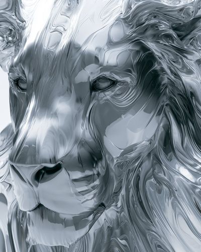 A monochromatic liquid metal face ripples with futuristic elegance.