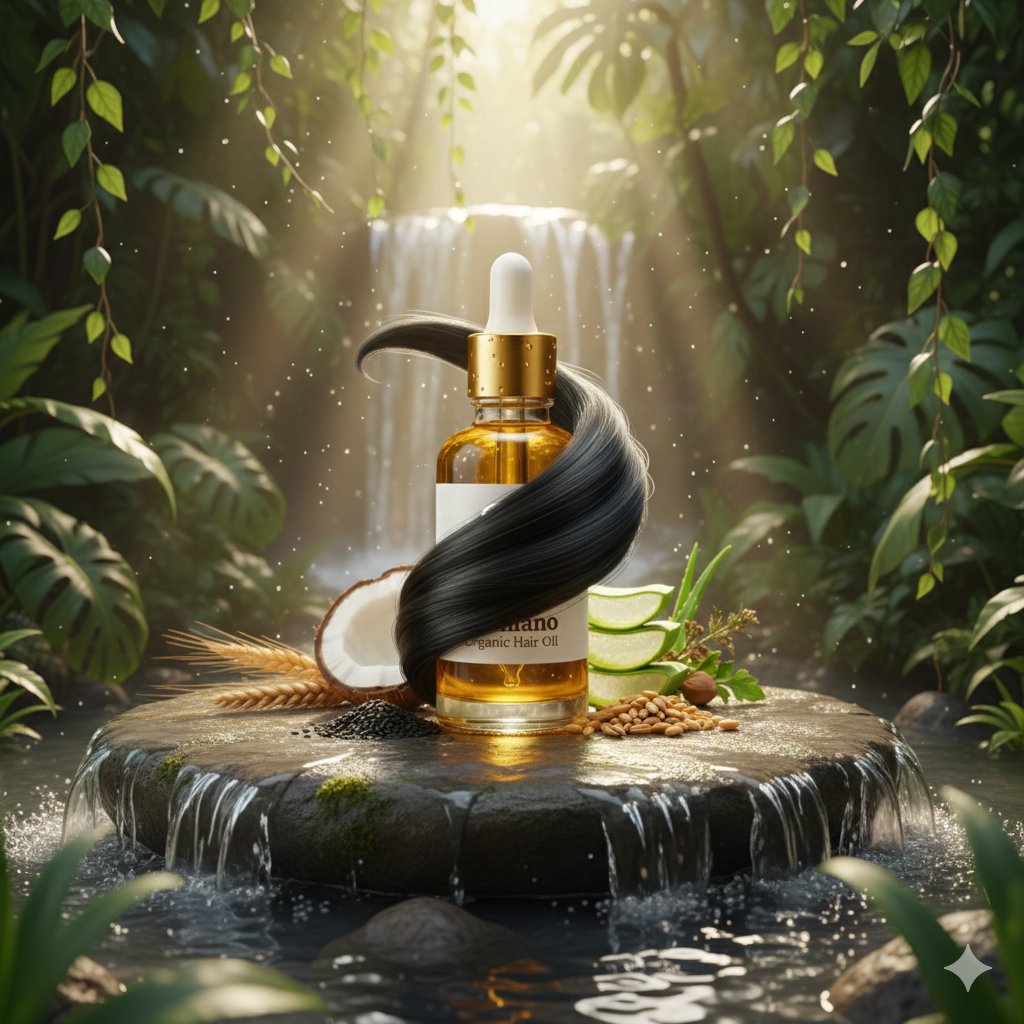 Mystical Luxury: Ayurvedic Hair Oil in a Dreamy Forest