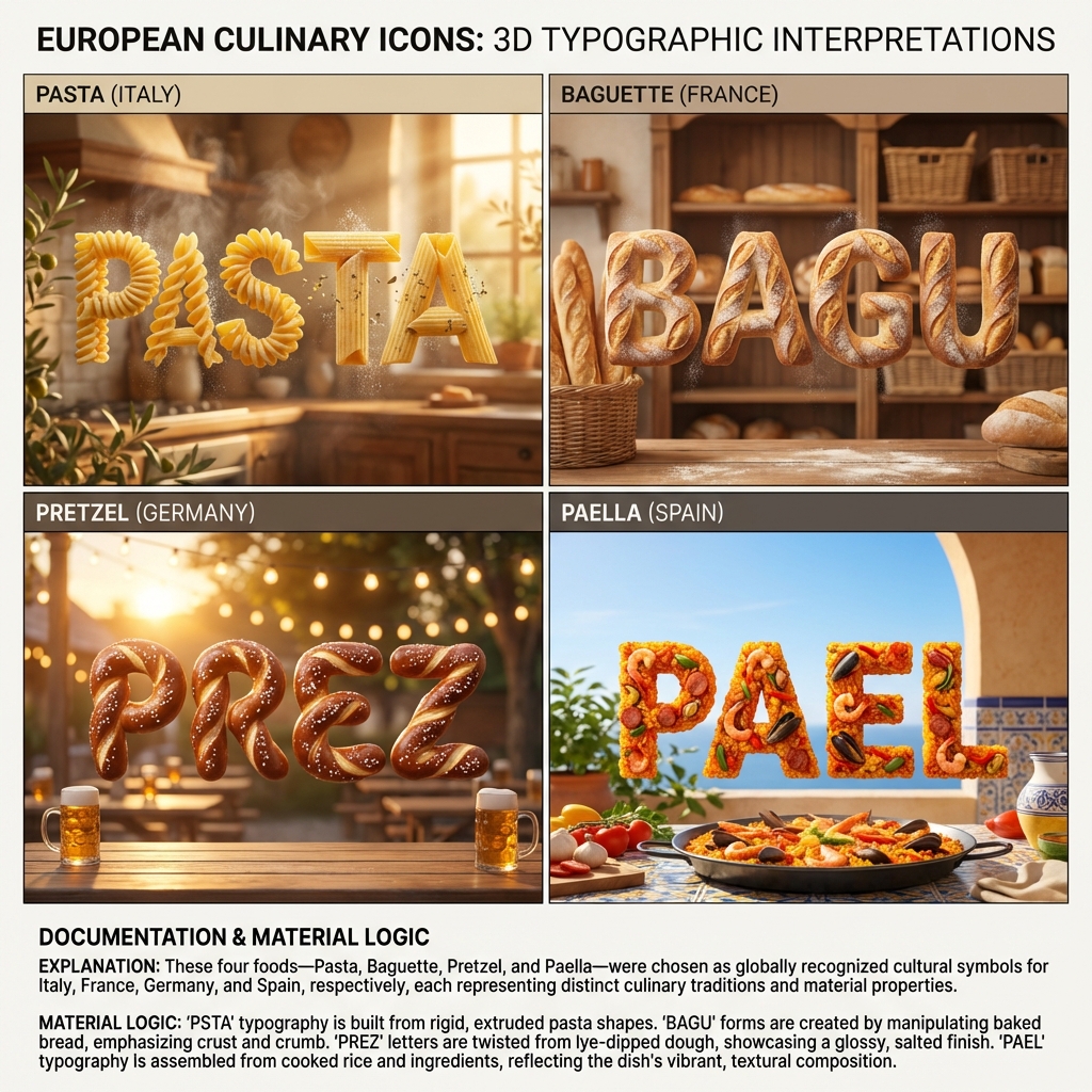 3D Typography Meets European Cuisine: Nano Banana Experiment
