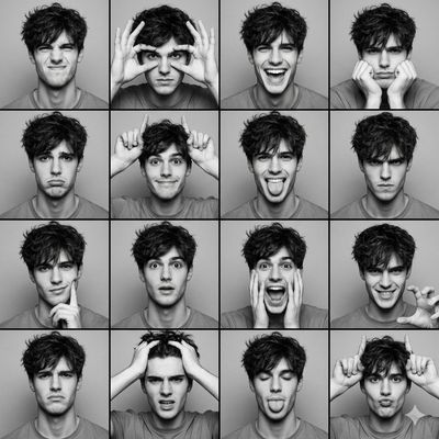 16 Faces in Flash: BW Photobooth Emotions