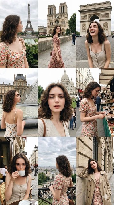 Authentic Paris Travel Collage: Nine Spontaneous Moments in 8K Detail