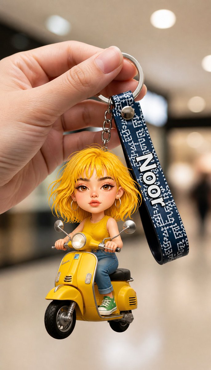 Chibi Girl Keychain on Yellow Scooter
